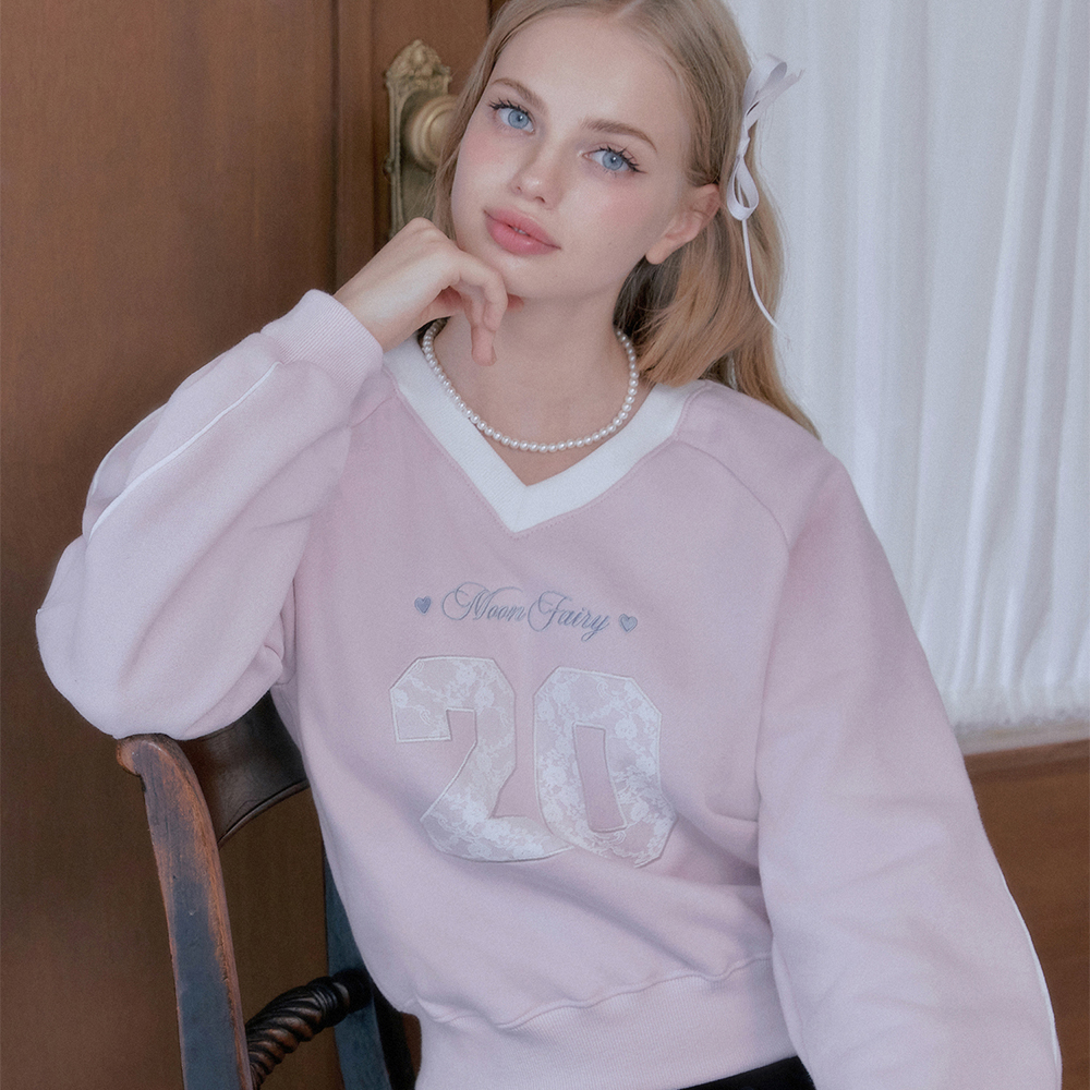 MF LACE NUMBER PIPING SWEATSHIRT-PINK